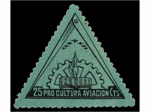 ESPAÑA GUERRA CIVIL. PRO CULTURA AVIACIÓN. 5 cts. azul y roj
