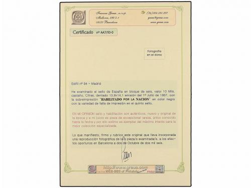 **/* ESPAÑA. Ed. 94. 10 mils. castaño. Bloque de seis. HABIL