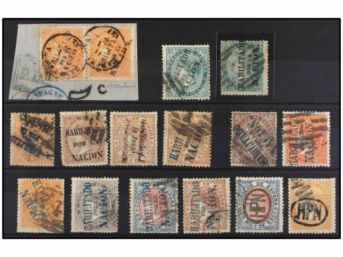 ° ¿ ESPAÑA. Conjunto de quince sellos HABILITADOS/POR LA/NAC