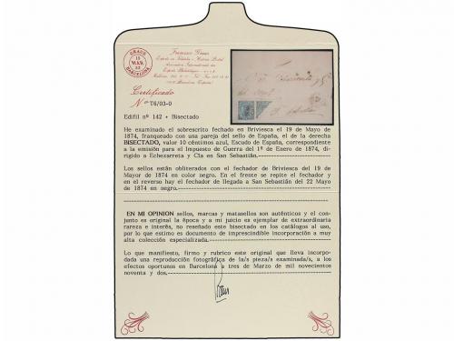 ¿ ESPAÑA. Ed. 142 + 142f. 1874. BRIVIESCA a SAN SEBASTIAN. F