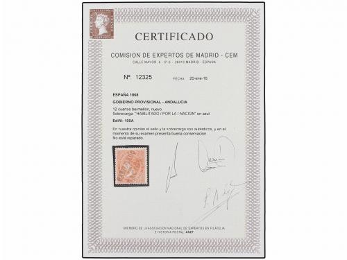 * ESPAÑA. Ed. 100A. 12 cuartos bermellón HABILITADO/POR LA/N