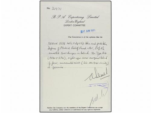 ** ESPAÑA. Ed. 759hi (4). Aéreo + 5 pts. azul. Bloque de cua