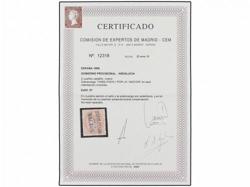 * ESPAÑA. Ed. 87. 2 cuartos castaño HABILITADO/POR LA/NACION