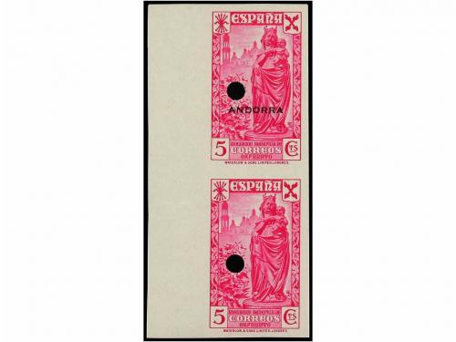 ** ANDORRA. Ed. 1, 4, 5Tasp. 5 cts. rosa, 50 cts. castaño y 