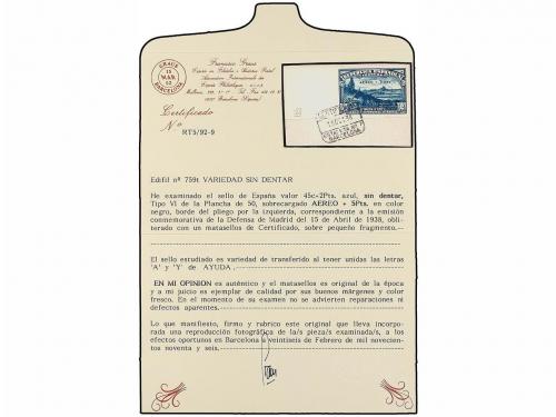 ¿ ESPAÑA. Ed. 759. Aéreo + 5 pts. azul SIN DENTAR sobre pequ