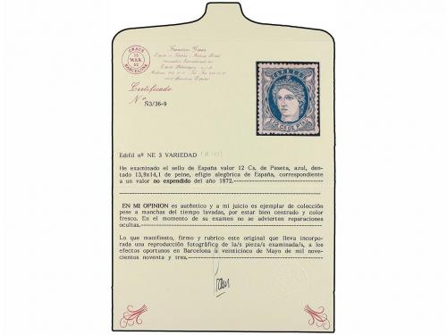 (*) ESPAÑA. Ed. NE 3a. NO EMITIDO. 12 cts. azul s. rosa. Exc