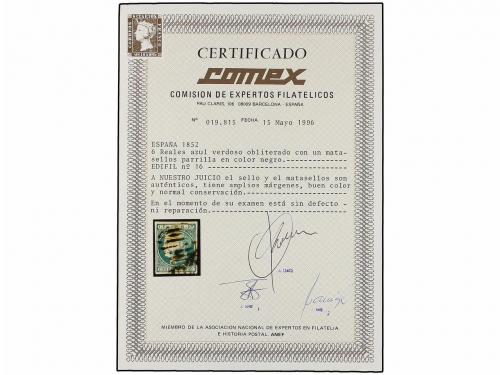 ° ESPAÑA. Ed. 16. 6 reales azul verde. Bonito ejemplar. Cert