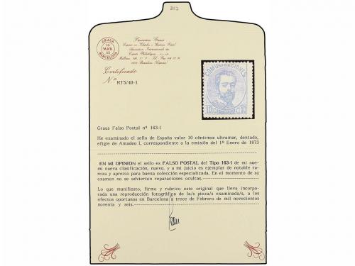 * ESPAÑA. Ed. 121F. 10 cts. azul FALSO POSTAL, tipo I. RARO.