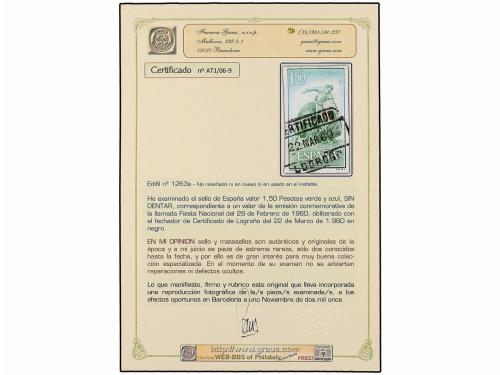 ° ESPAÑA. Ed. 1263s. TOROS. 1,50 pts. verde y azul SIN DENTA