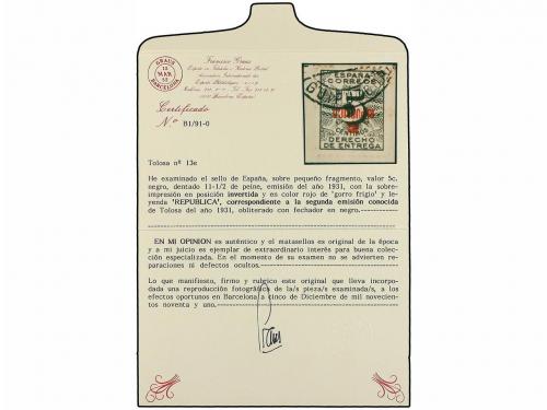 Δ ESPAÑA E. LOCALES REPUBLICANAS: TOLOSA. Ed. 13hi. 5 cts. n