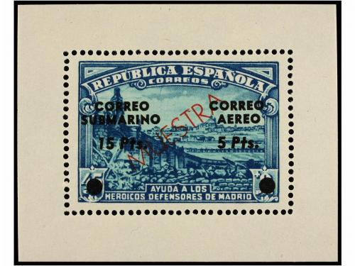 * ESPAÑA. Ed. 757. 45 cts. + 2 pts. azul. Sello HB recortado