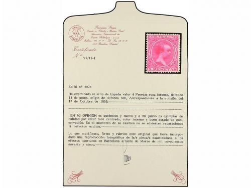 * ESPAÑA. Ed. 227. 4 pts. rosa carmín. Color excepcional. MA