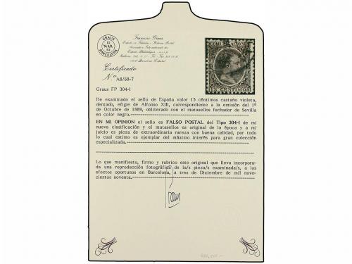 ° ESPAÑA. Ed. 219F. 15 cts. castaño violeta. FALSO POSTAL ti