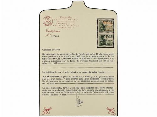 * ESPAÑA: CANARIAS. Ed. 35hcc+35. ERROR DE COLOR. 80 cts. s.