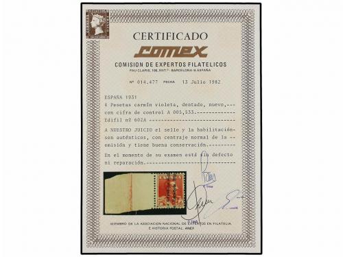 ** ESPAÑA. Ed. 602A. 4 pts. lila rosa con habilitación REPUB