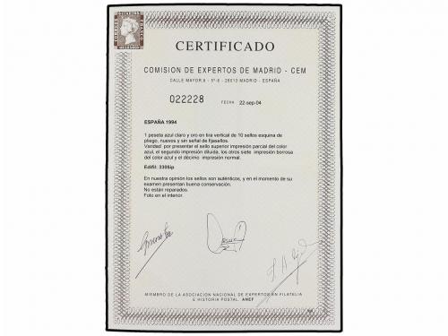 ** ESPAÑA. Ed. 3305. JUAN CARLOS I. 1 pta. azul y oro. Tira 