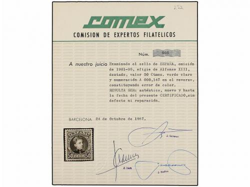* ESPAÑA. Ed. 252ec. 50 cts. verde claro ERROR DE COLOR. Exc