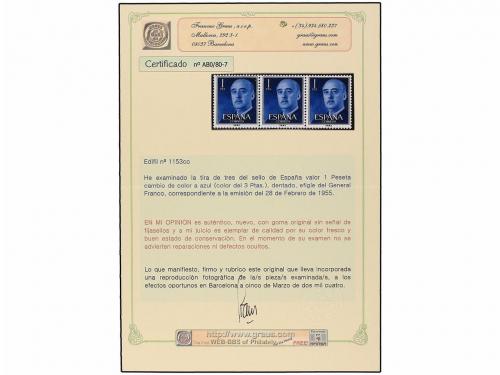 ** ESPAÑA. Ed. 1153cc. FRANCO. 1 pta. azul, ERROR DE COLOR.