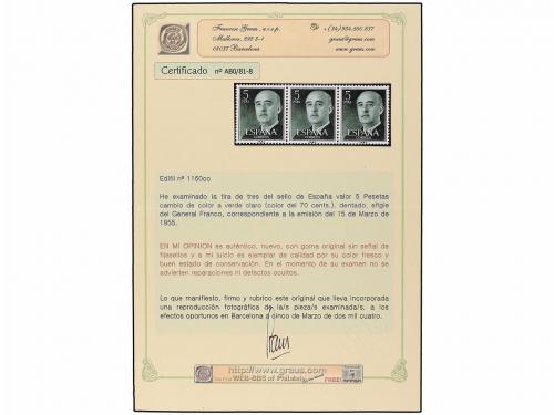 ** ESPAÑA. Ed. 1160cc. FRANCO. 5 pts. verde, ERROR DE COLOR.