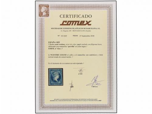 ° ESPAÑA. Ed. 42ec. 2 reales azul, ERROR DE COLOR. MAGNÍFICO