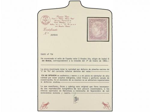 * ESPAÑA. Ed. 73it. 2 reales lila, "S" de "Rs" CON ADORNO en