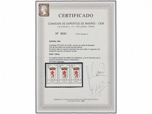 ** ESPAÑA. Ed. 1553ip. ESCUDO DE LEÓN. Tira de tres, 5 pts.