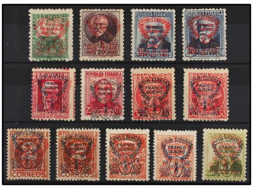 * ESPAÑA E. LOCALES PATRIOTICAS: SEVILLA. Trece sellos con h