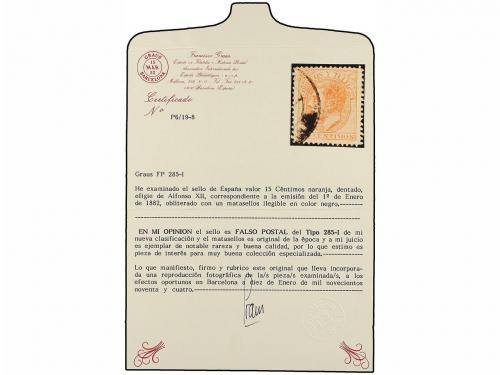 ° ESPAÑA. Ed. 210F. 15 cts. naranja FALSO POSTAL tipo I. MUY