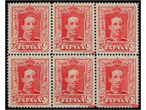 ** ESPAÑA. Ed. 317p. 25 cts. carmín. Bloque de seis. FILIGRA