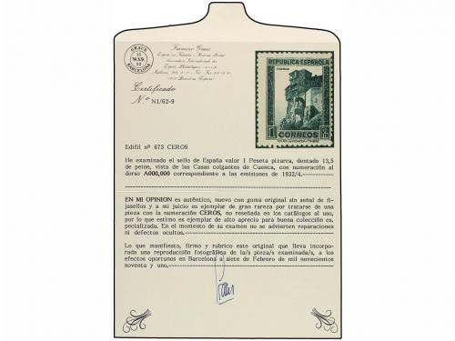 * ESPAÑA. Ed. 673N. 1 pta. negro. Numeración A000,000. Leves