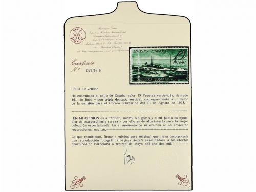 * ESPAÑA. Ed. 780ddd. 15 pts. verde.TRIPLE DENTADO VERTICAL.