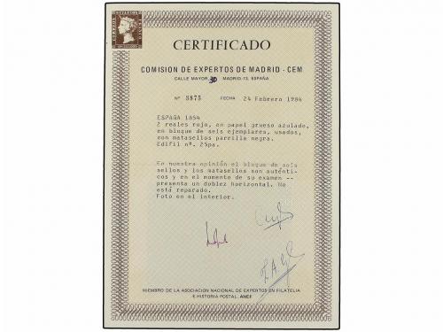 ° ESPAÑA. Ed. 25pa (6). 2 reales rojo, papel grueso azulado.