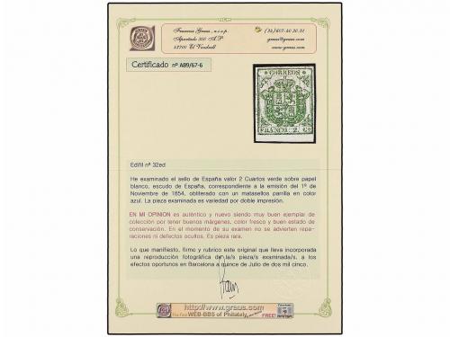 (*) ESPAÑA. Ed. 32ed. 2 cuartos verde. DOBLE IMPRESIÓN. MAGN