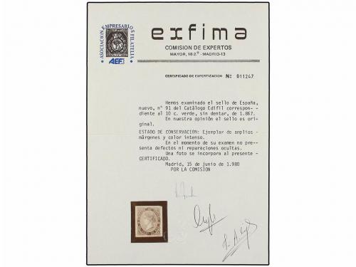 (*) ESPAÑA. Ed. 91s. 10 cents. verde SIN DENTAR. No reseñado