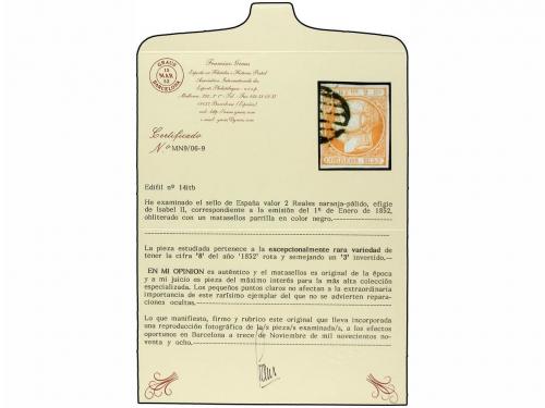 ° ESPAÑA. Ed. 14itb. 2 reales naranja, variedad "8" de 1852 