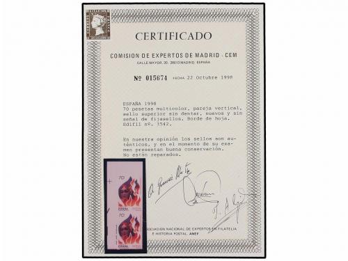 ** ESPAÑA. Ed. 3542. EUROPA. 70 pts. Pareja vertical SIN DEN
