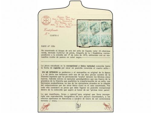 ° ESPAÑA. Ed. 133ea. 10 cts. verde. Bloque de seis contenien