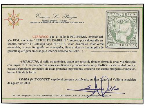 ° FILIPINAS. Ed. 2A. 2 reales verde esmeralda. Sello con dos