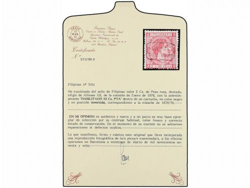 * FILIPINAS. Ed. 51hi. 12 cts. s. 2 cts. rosa. HABILITACIÓN 
