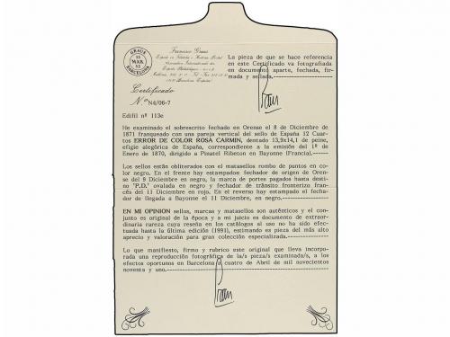 ✉ ESPAÑA. Ed. 113ec. 1870. ORENSE a BAYONA (Francia). 12 cua