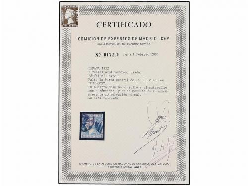 ° ESPAÑA. Ed. 16itc. 6 reales azul. Variedad "CORCOS". Bonit