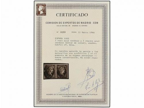 ° ESPAÑA. Ed. 41 + 42ec. 2 reales azul ERROR DE COLOR en par