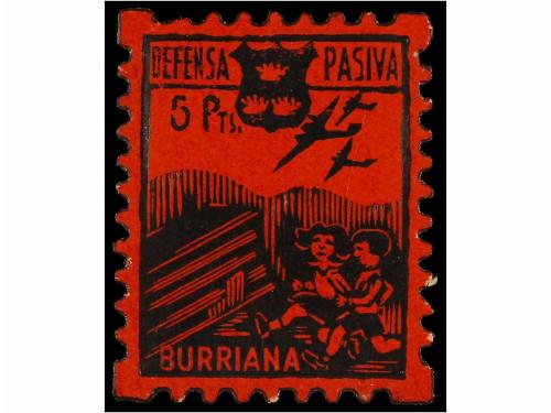 ESPAÑA GUERRA CIVIL. BURRIANA. DEFENSA PASIVA. 5 cts. castañ