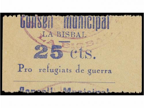 ESPAÑA GUERRA CIVIL. LA BISBAL. PRO REFUGIADOS. 5 cts. negro