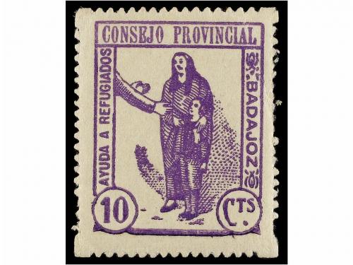 ESPAÑA GUERRA CIVIL. BADAJOZ. AYUDA A REFUGIADOS. 10 cts. y 