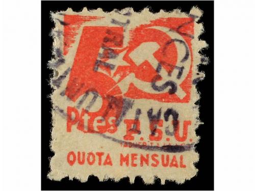 ESPAÑA GUERRA CIVIL. P.S.U. QUOTA MENSUAL. 5 pts. rosa y pru
