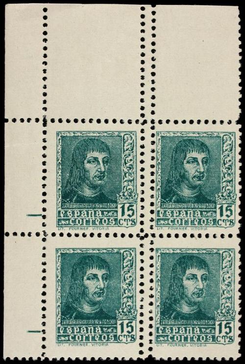 * ESPAÑA. Ed. 841, 841A. 15 cts. verde. Pareja, tira de tres