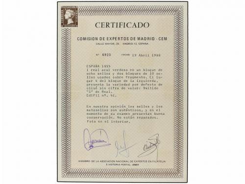 Δ ESPAÑA. Ed. 41 (28). 1 real azul. Bloque de ocho y dos blo