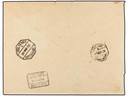 ✉ ESPAÑA. Ed. 247ddv + 249. 1909. BADAJOZ a CÁCERES. 20 cts.