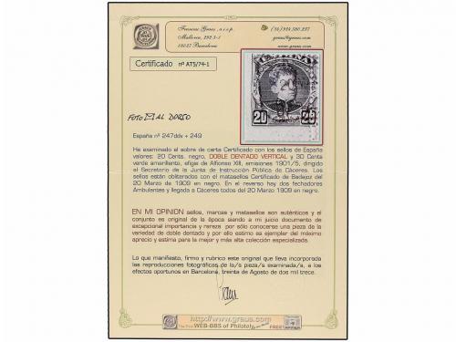 ✉ ESPAÑA. Ed. 247ddv + 249. 1909. BADAJOZ a CÁCERES. 20 cts.